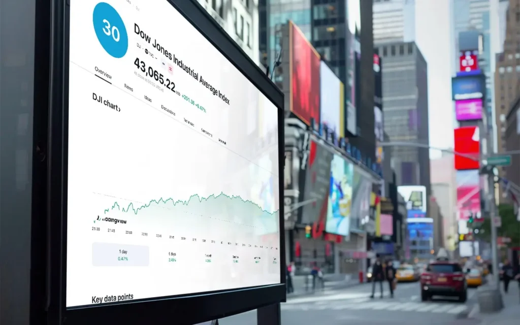 outdoor-financial-market-display-screen-prominently-featuring-chart-with-increasing-profit-rates-due-high-inflation-set-against-backdrop-bustling-city-street